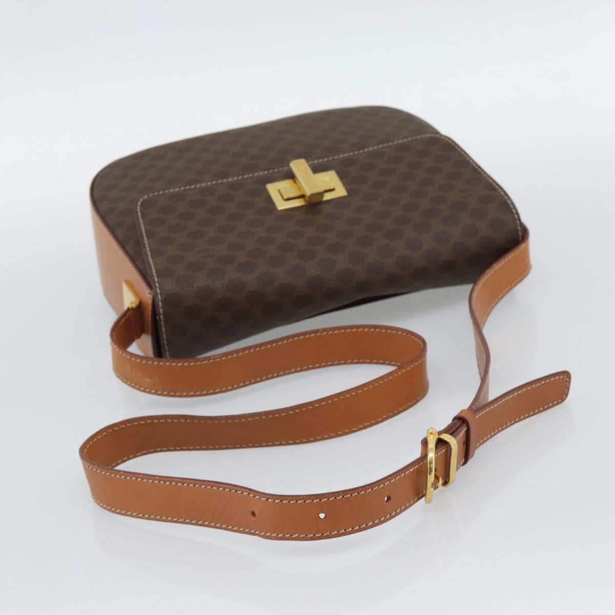 CELINE Macadam Canvas Shoulder Bag PVC Leather Brown Gold Auth BA14393