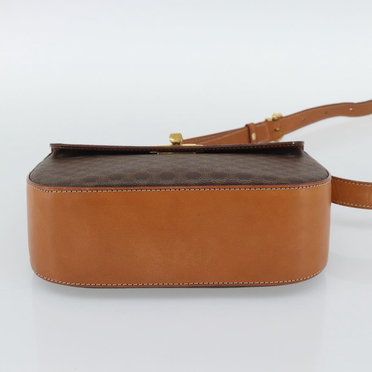 CELINE Macadam Canvas Shoulder Bag PVC Leather Brown Gold Auth BA14393