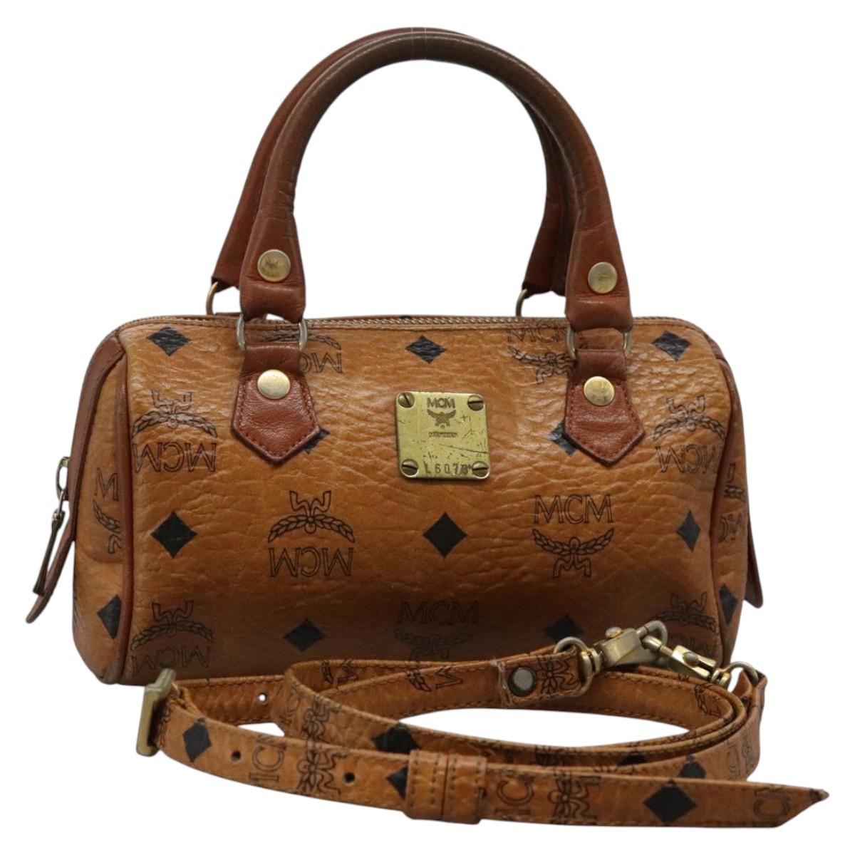 MCM Logogram Vicetos Hand Bag PVC Leather 2way Brown Gold Auth BA1440