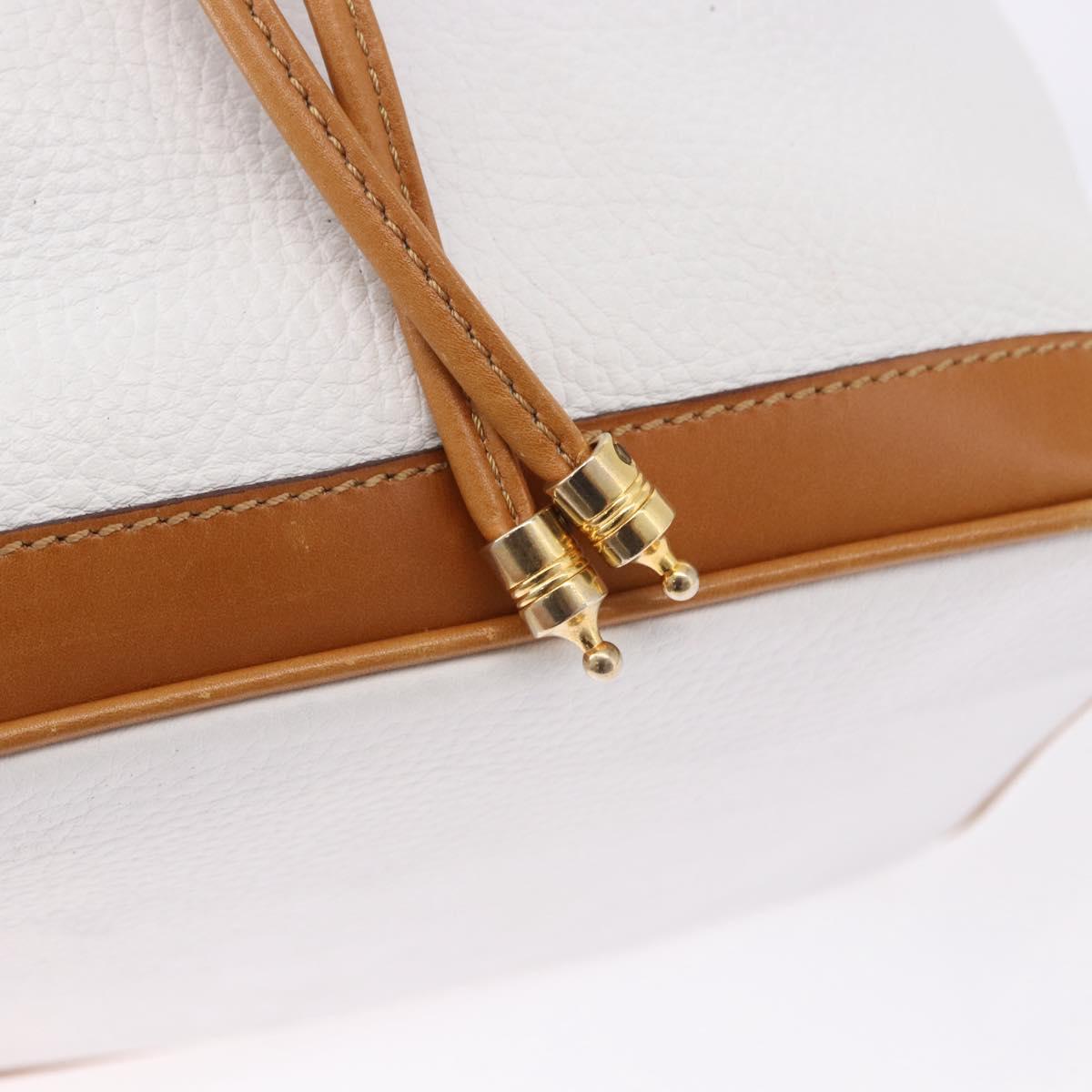 CELINE Shoulder Bag Leather White Gold Auth BA14401A
