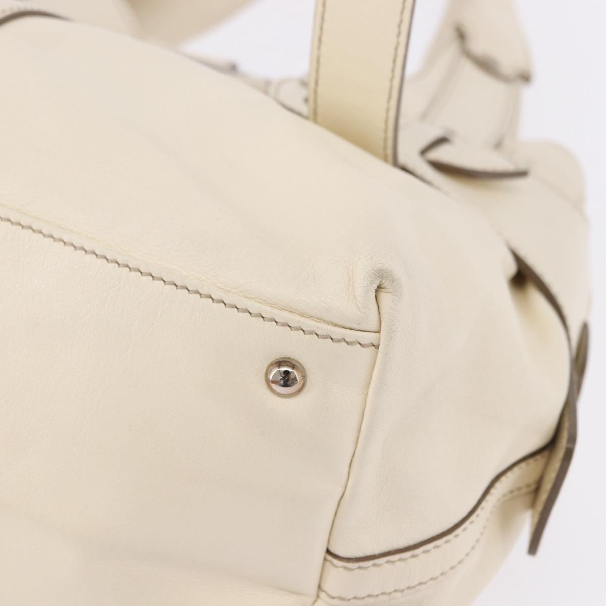 Salvatore Ferragamo Gancini Hand Bag Leather White Gold Auth BA14402