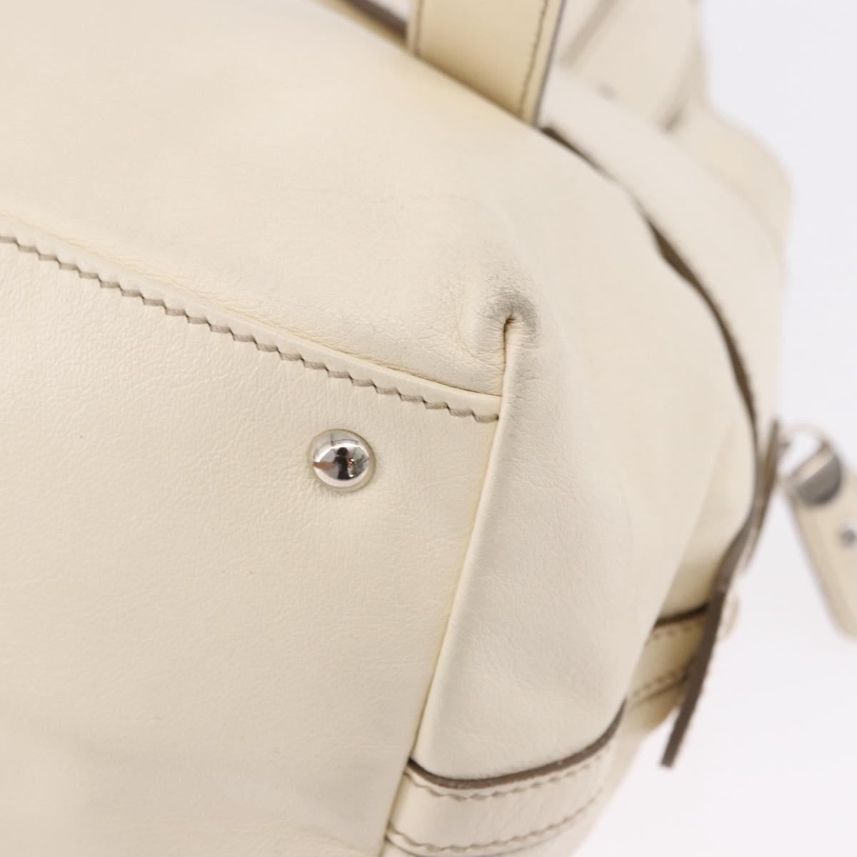 Salvatore Ferragamo Gancini Hand Bag Leather White Gold Auth BA14402