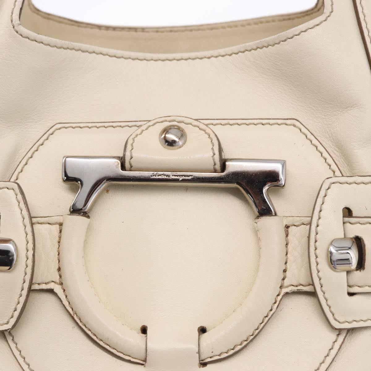 Salvatore Ferragamo Gancini Hand Bag Leather White Gold Auth BA14402