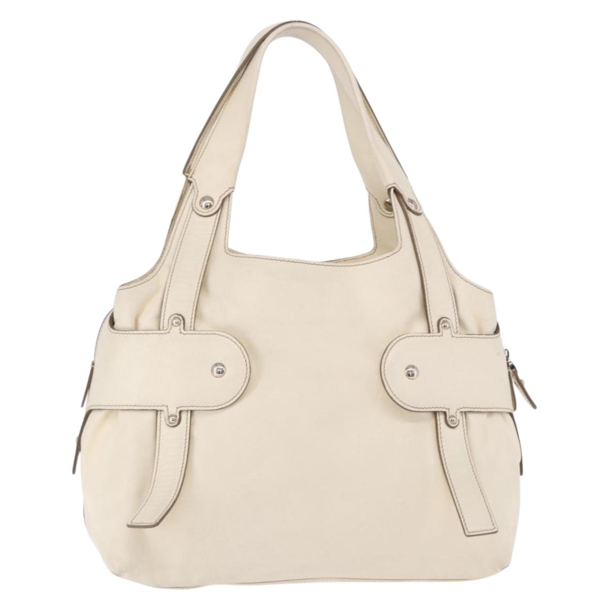 Salvatore Ferragamo Gancini Hand Bag Leather White Gold Auth BA14402