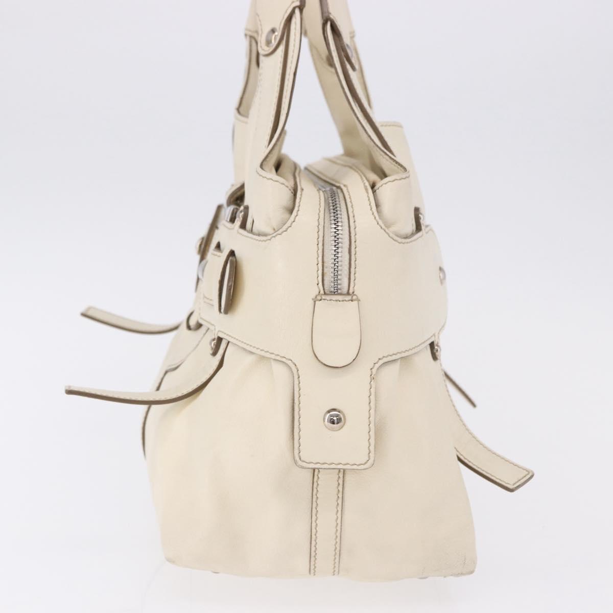 Salvatore Ferragamo Gancini Hand Bag Leather White Gold Auth BA14402