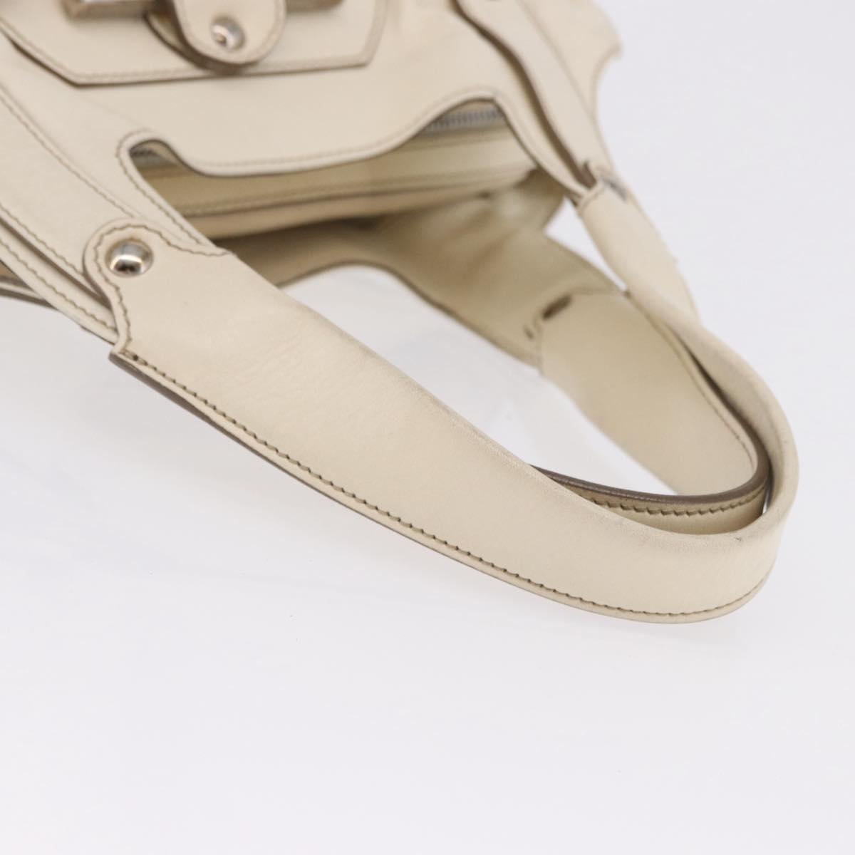 Salvatore Ferragamo Gancini Hand Bag Leather White Gold Auth BA14402