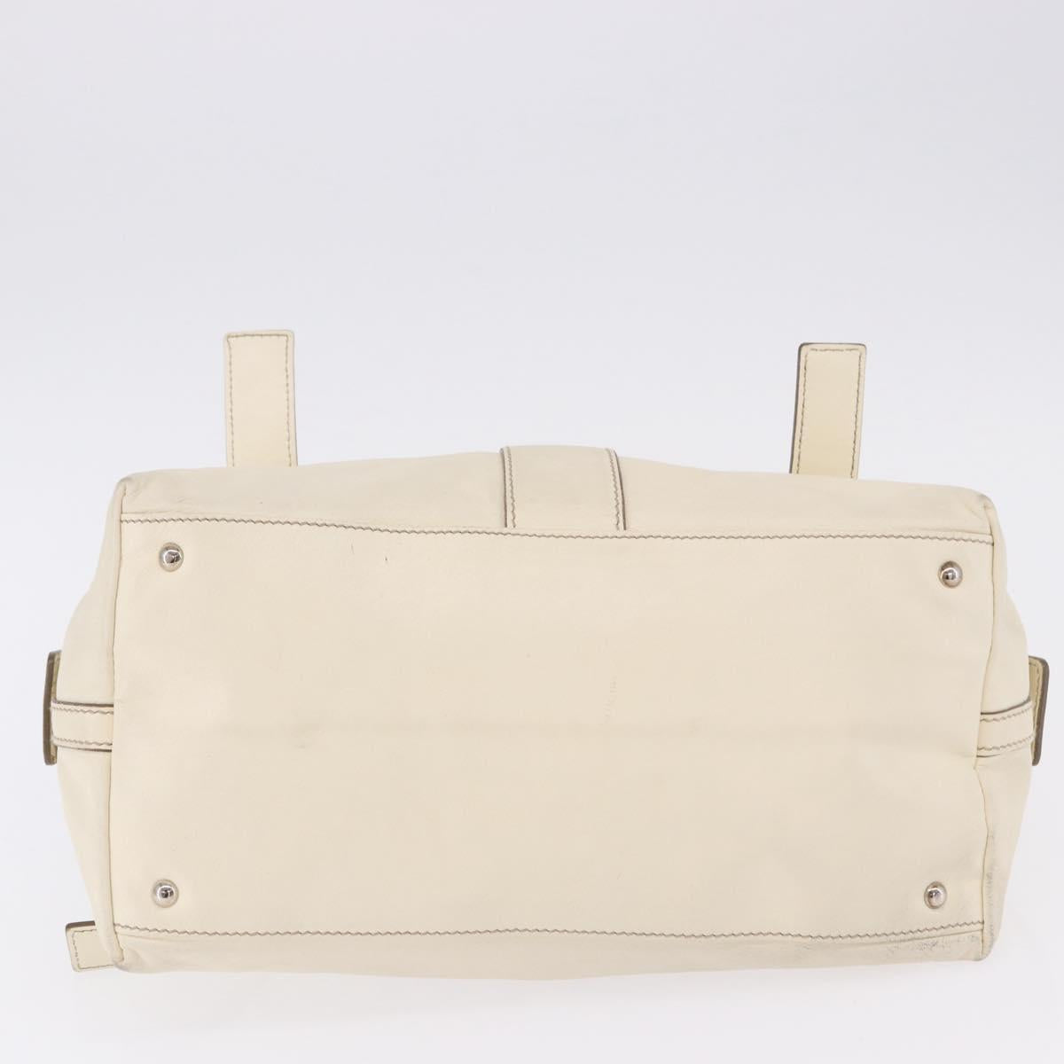 Salvatore Ferragamo Gancini Hand Bag Leather White Gold Auth BA14402