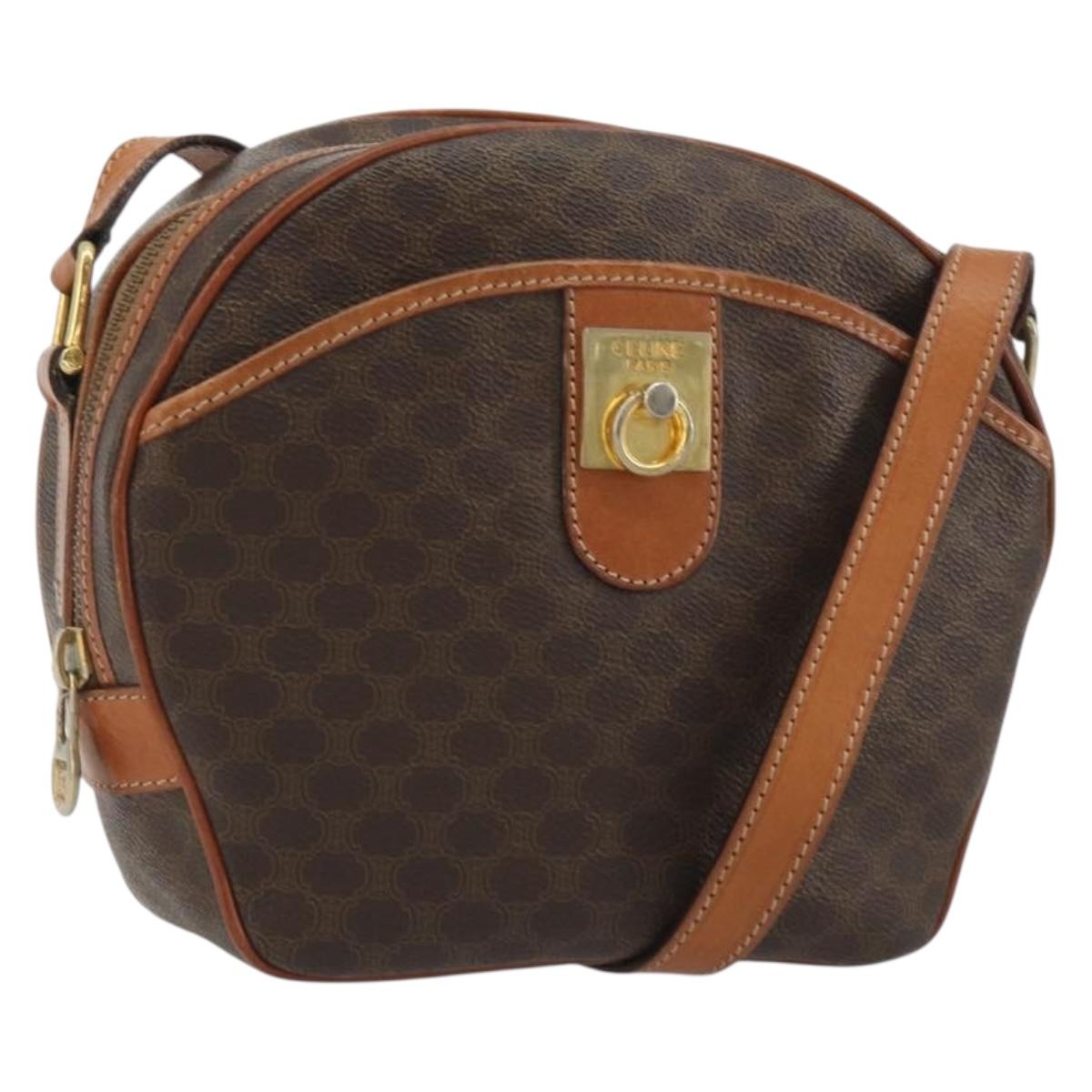 CELINE Macadam Canvas Shoulder Bag PVC Leather Brown Gold Auth BA14407A