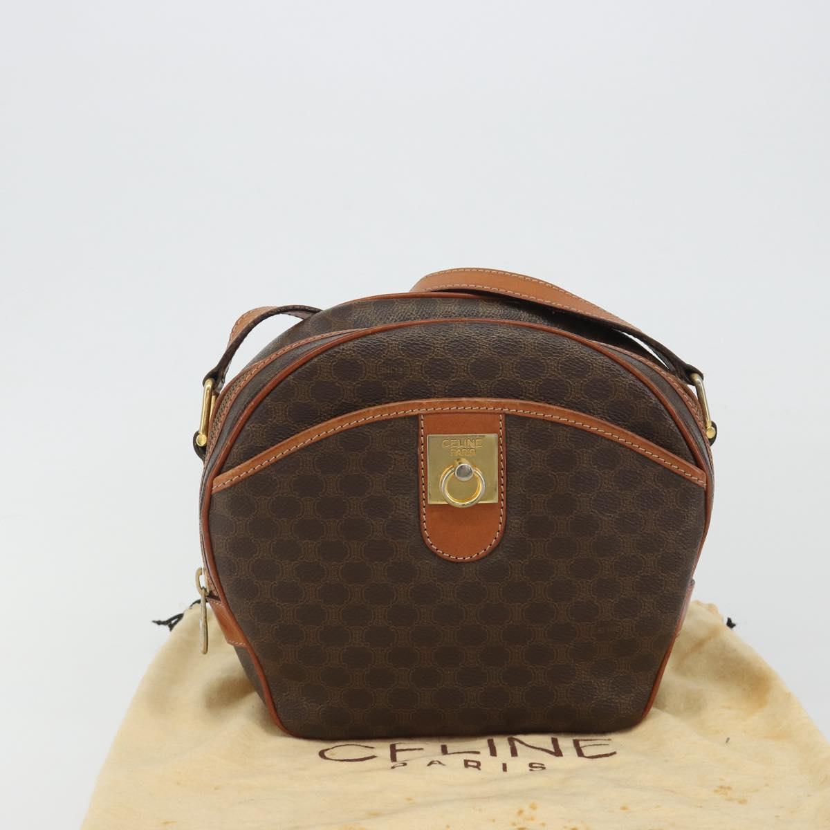 CELINE Macadam Canvas Shoulder Bag PVC Leather Brown Gold Auth BA14407A