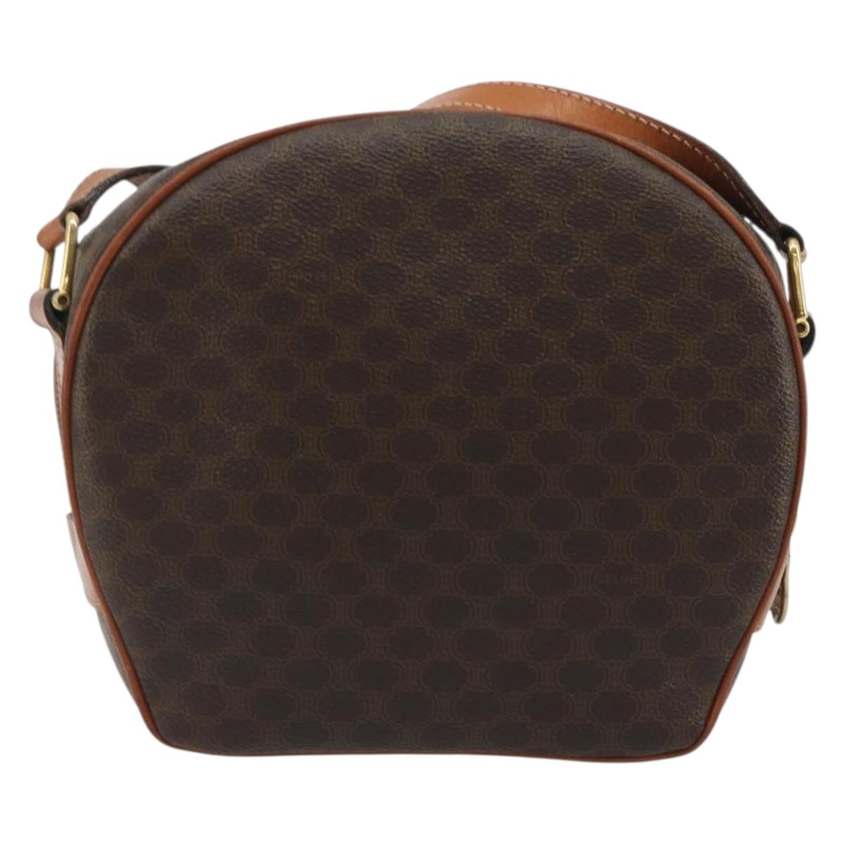 CELINE Macadam Canvas Shoulder Bag PVC Leather Brown Gold Auth BA14407A