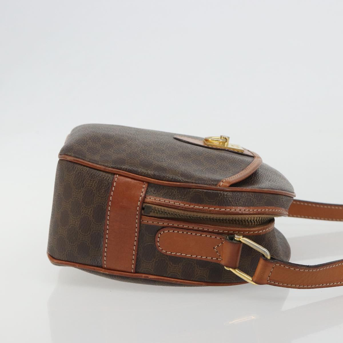 CELINE Macadam Canvas Shoulder Bag PVC Leather Brown Gold Auth BA14407A