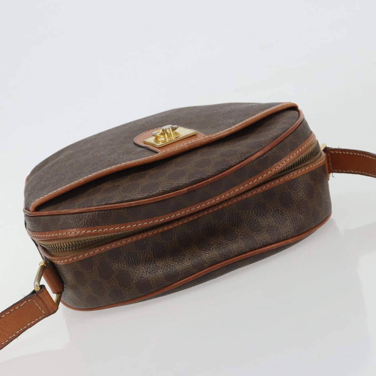 CELINE Macadam Canvas Shoulder Bag PVC Leather Brown Gold Auth BA14407A