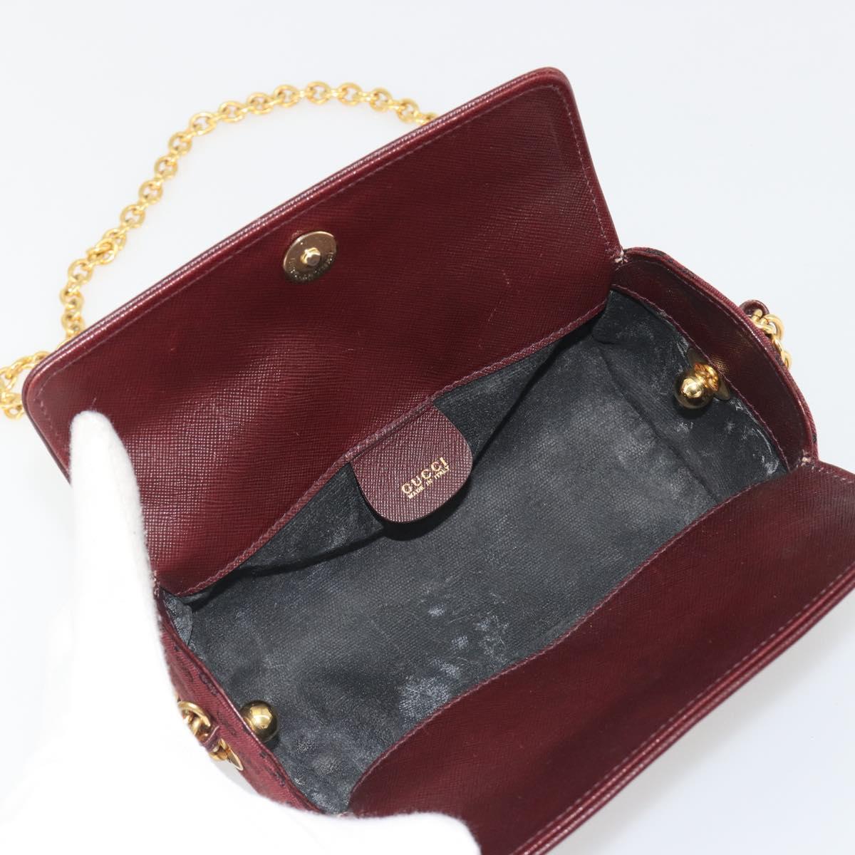 GUCCI Micro GG Canvas Chain Shoulder Bag Red Gold Auth BA14413
