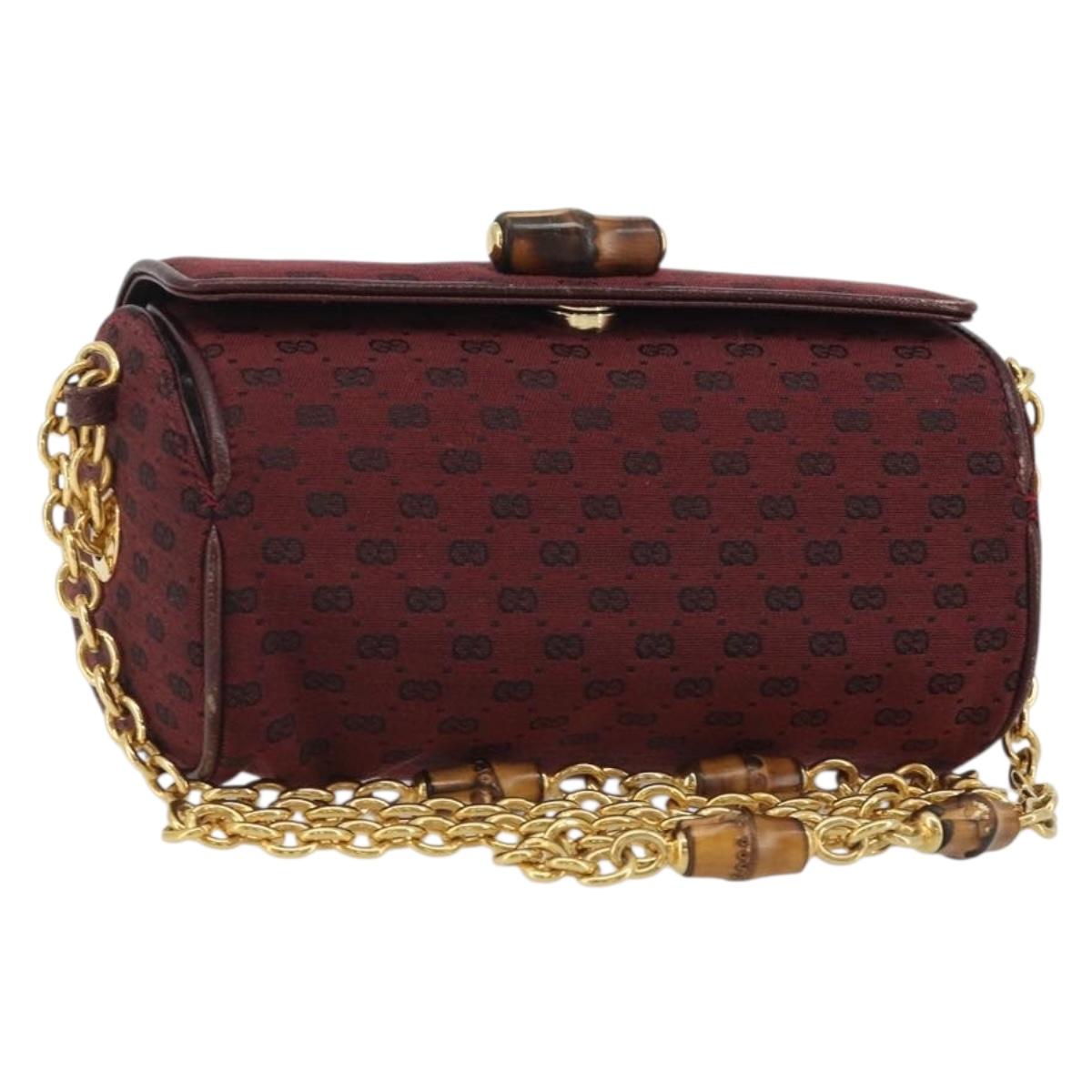 GUCCI Micro GG Canvas Chain Shoulder Bag Red Gold Auth BA14413