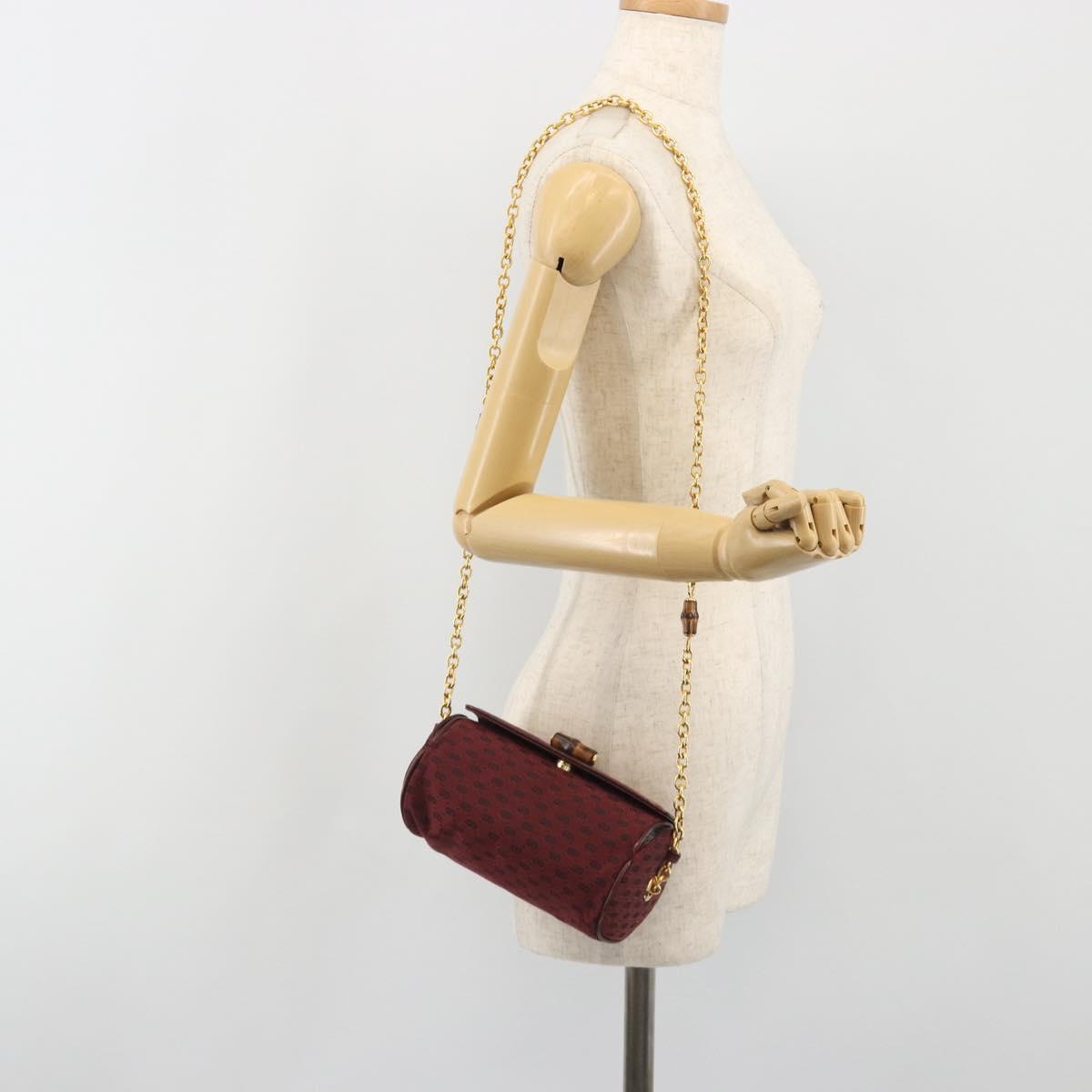 GUCCI Micro GG Canvas Chain Shoulder Bag Red Gold Auth BA14413