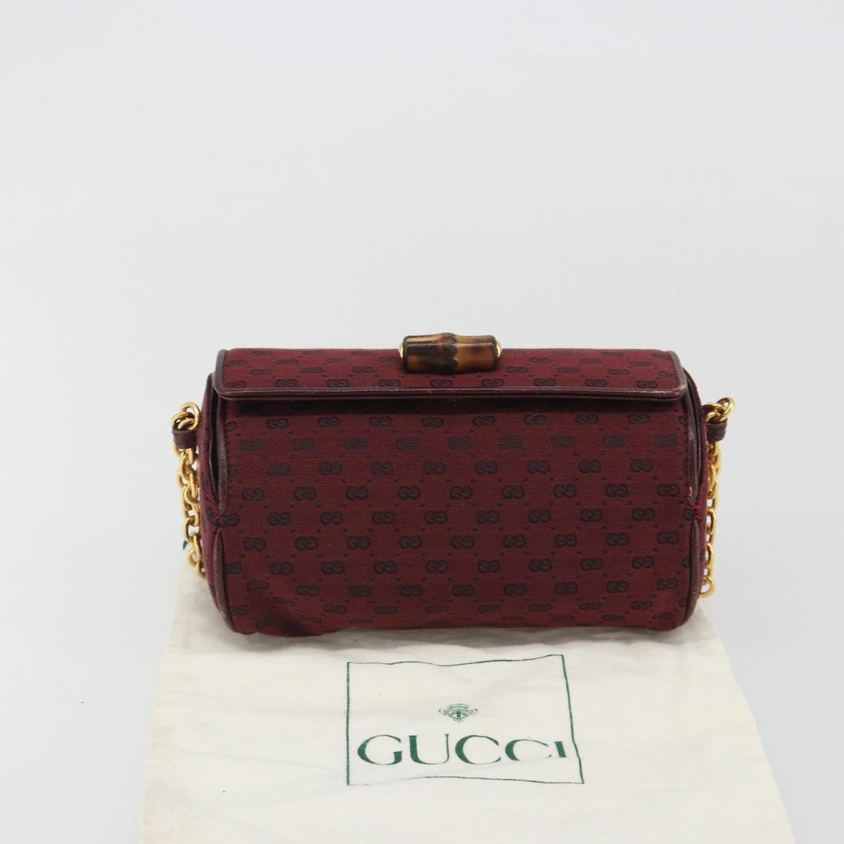 GUCCI Micro GG Canvas Chain Shoulder Bag Red Gold Auth BA14413