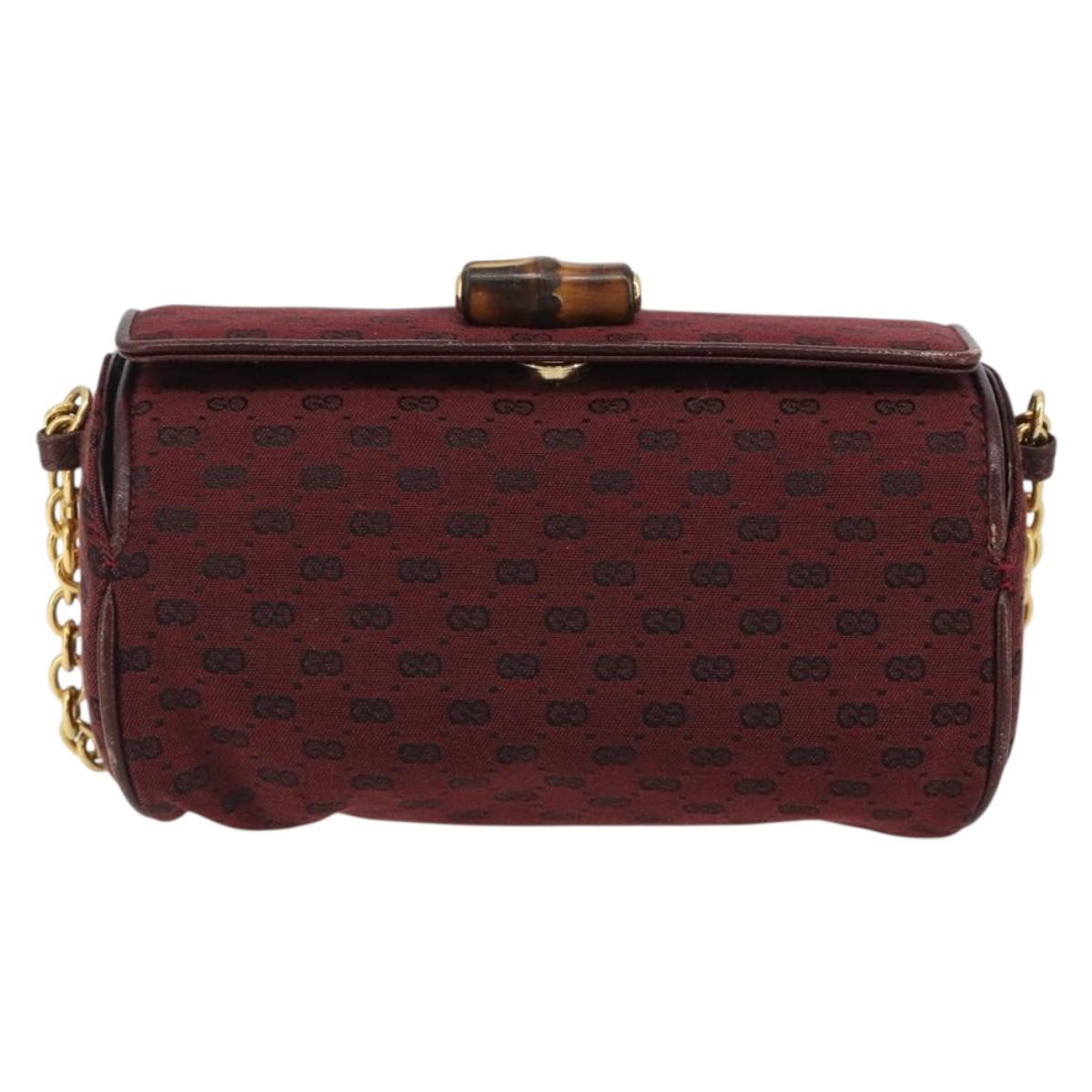 GUCCI Micro GG Canvas Chain Shoulder Bag Red Gold Auth BA14413