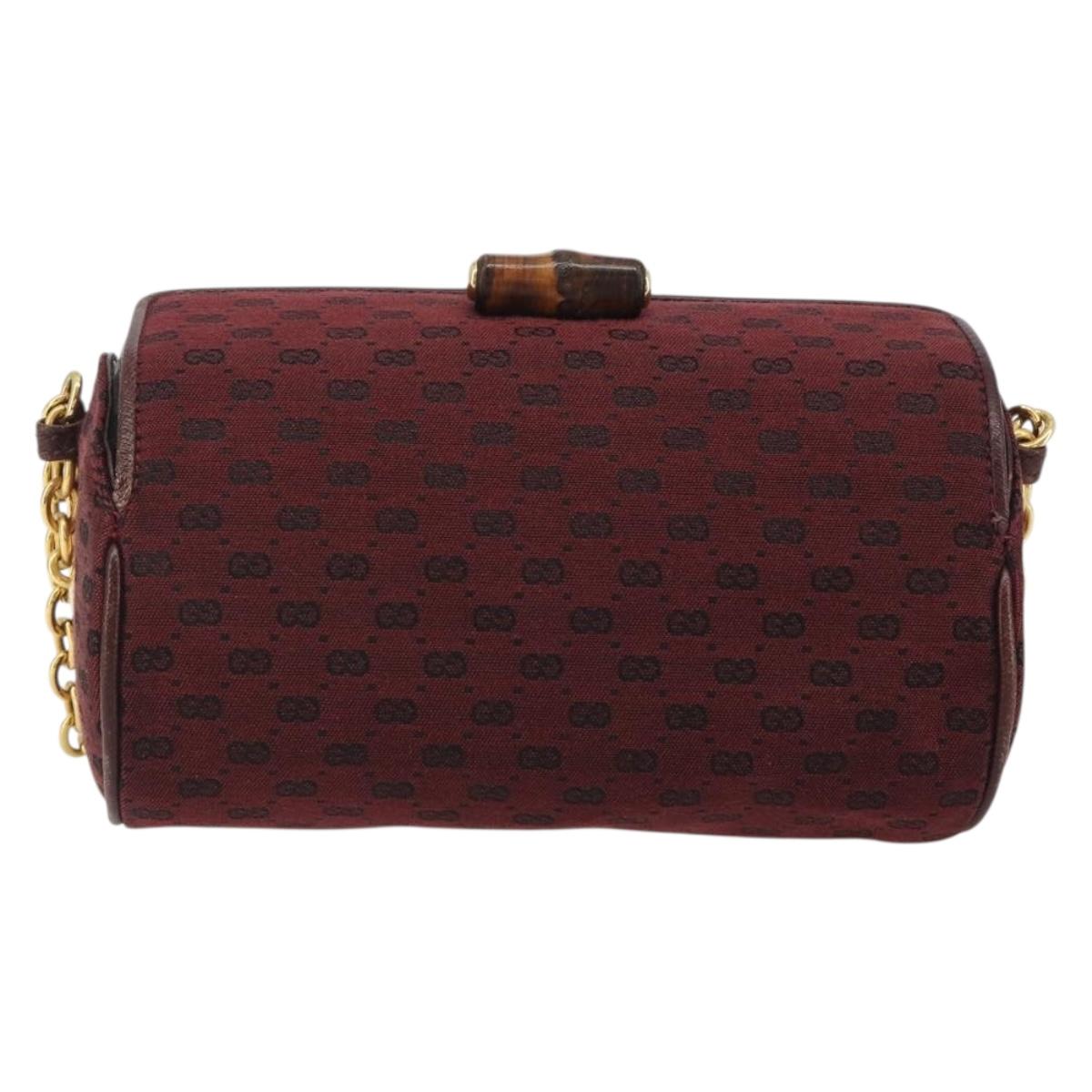 GUCCI Micro GG Canvas Chain Shoulder Bag Red Gold Auth BA14413