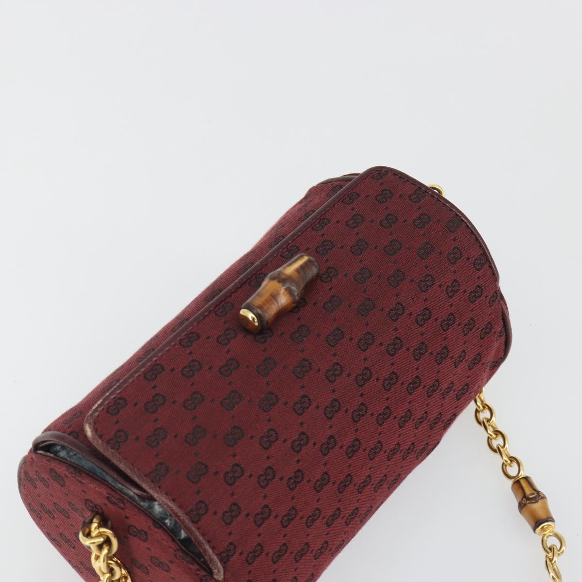 GUCCI Micro GG Canvas Chain Shoulder Bag Red Gold Auth BA14413