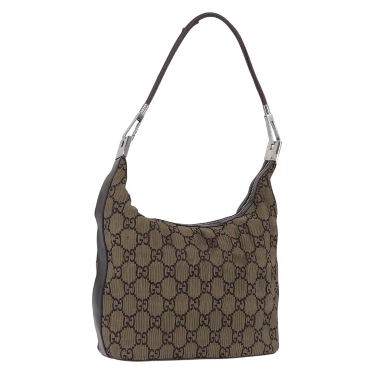 GUCCI GG Canvas Shoulder Bag Brown Silver 001 3814 3754 Auth BA14420
