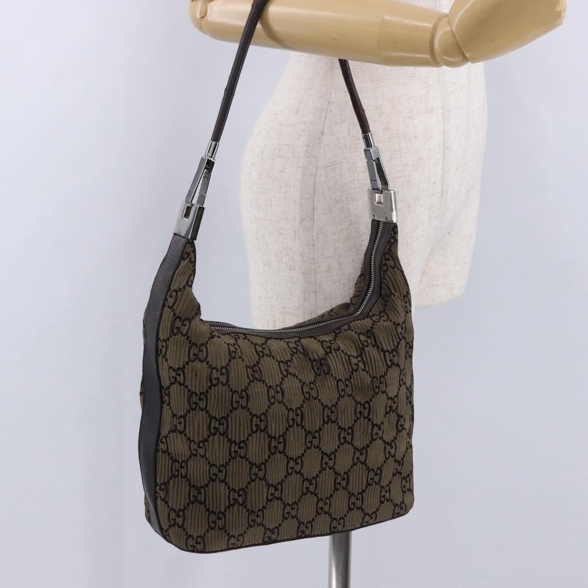 GUCCI GG Canvas Shoulder Bag Brown Silver 001 3814 3754 Auth BA14420