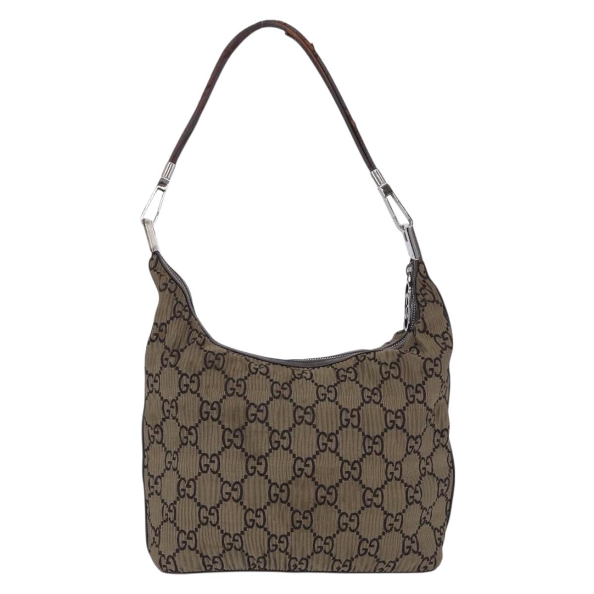 GUCCI GG Canvas Shoulder Bag Brown Silver 001 3814 3754 Auth BA14420