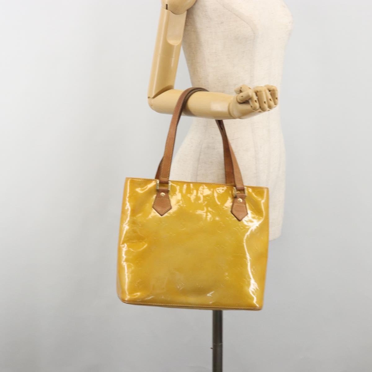 LOUIS VUITTON Monogram Vernis Houston Hand Bag Beige M91004 LV Auth BA14423