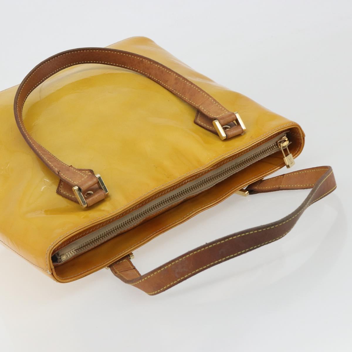 LOUIS VUITTON Monogram Vernis Houston Hand Bag Beige M91004 LV Auth BA14423