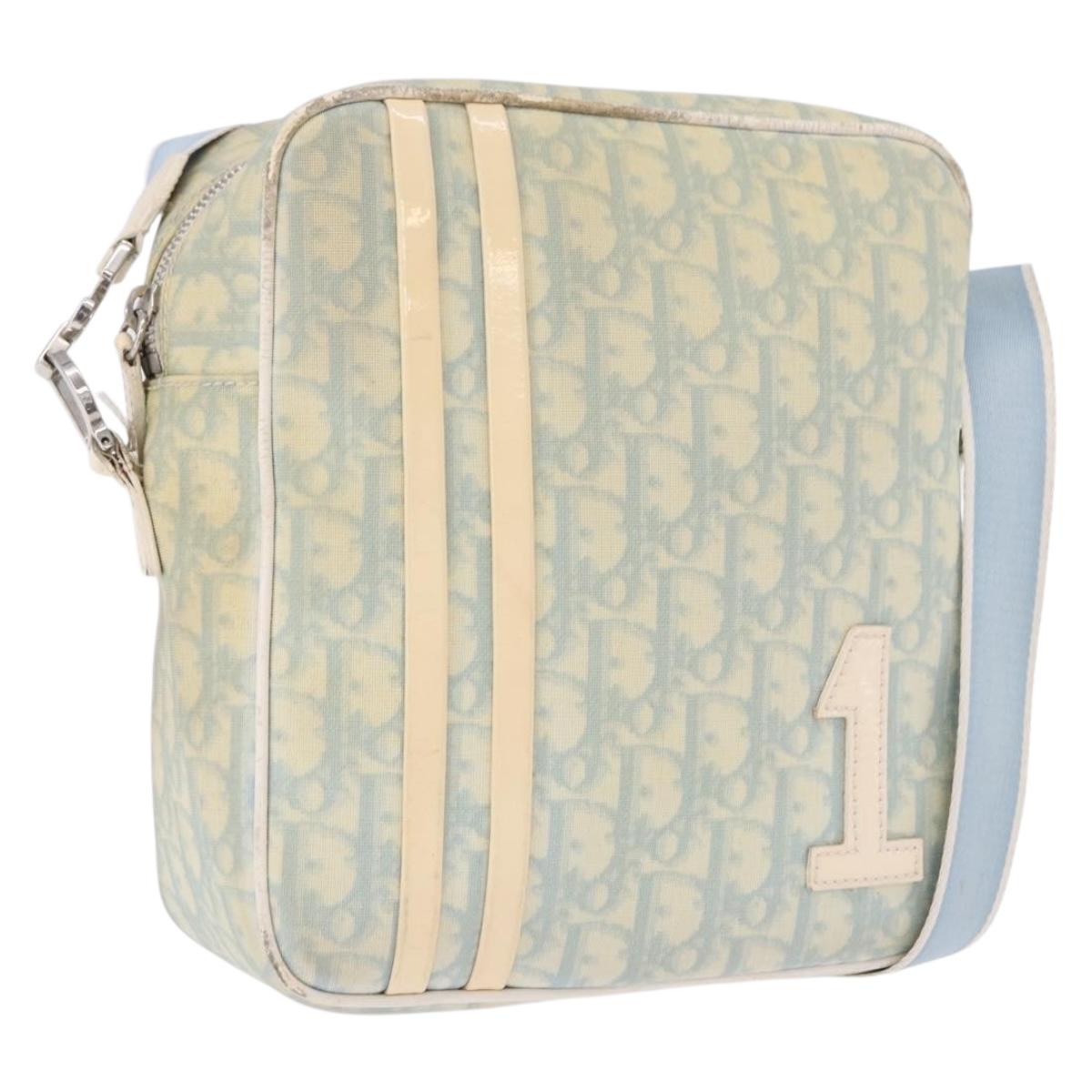 Christian Dior Trotter Canvas Shoulder Bag PVC Light Blue Silver Auth BA14424
