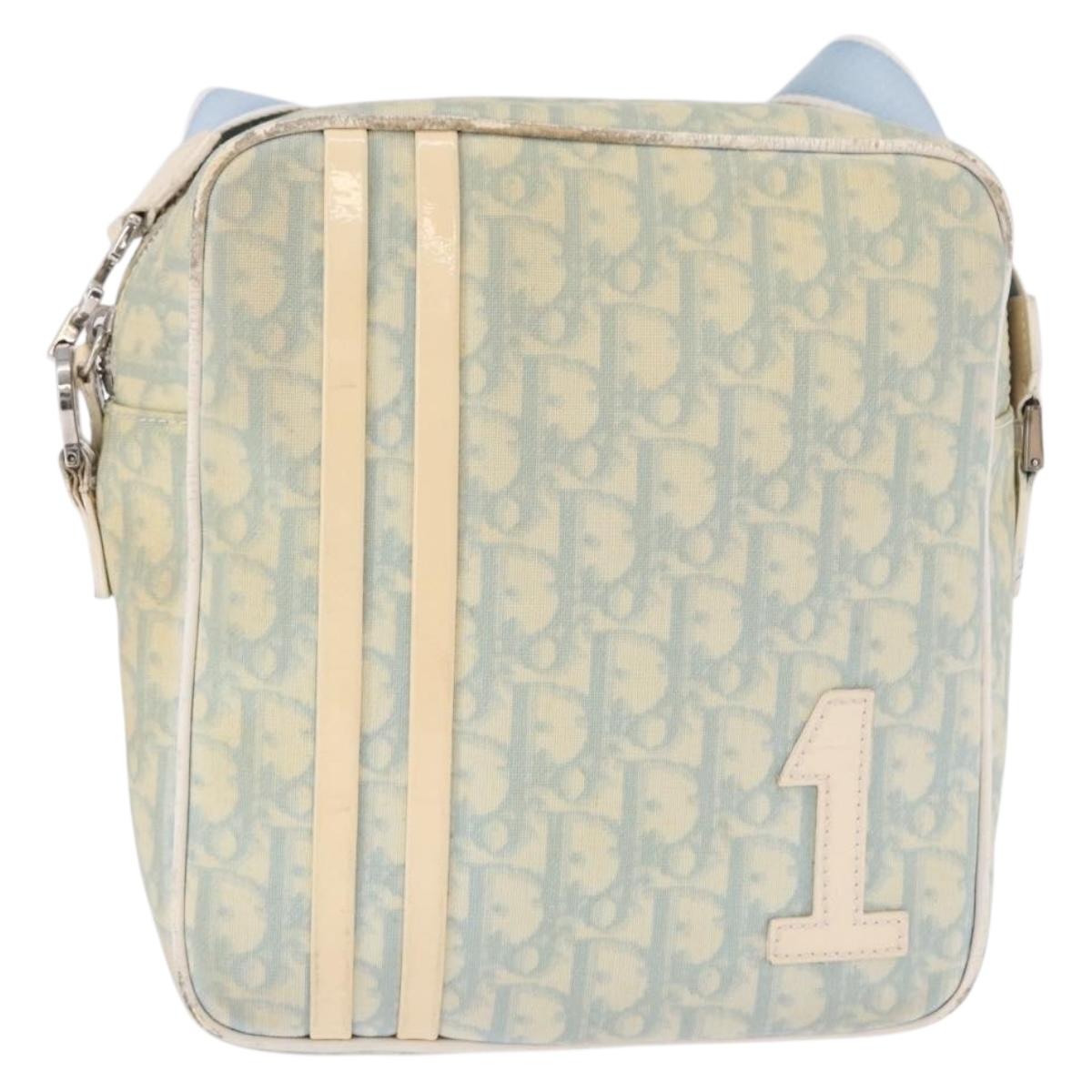 Christian Dior Trotter Canvas Shoulder Bag PVC Light Blue Silver Auth BA14424