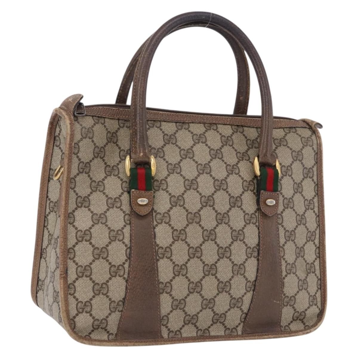GUCCI GG Supreme Web Sherry Line Hand Bag PVC Beige Gold 41 02 039 Auth BA14425