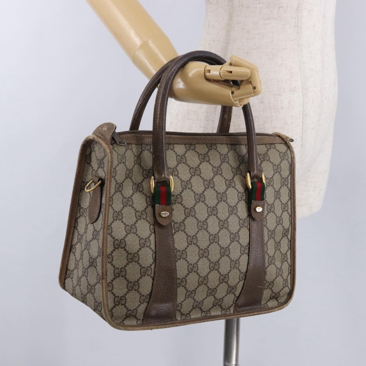 GUCCI GG Supreme Web Sherry Line Hand Bag PVC Beige Gold 41 02 039 Auth BA14425