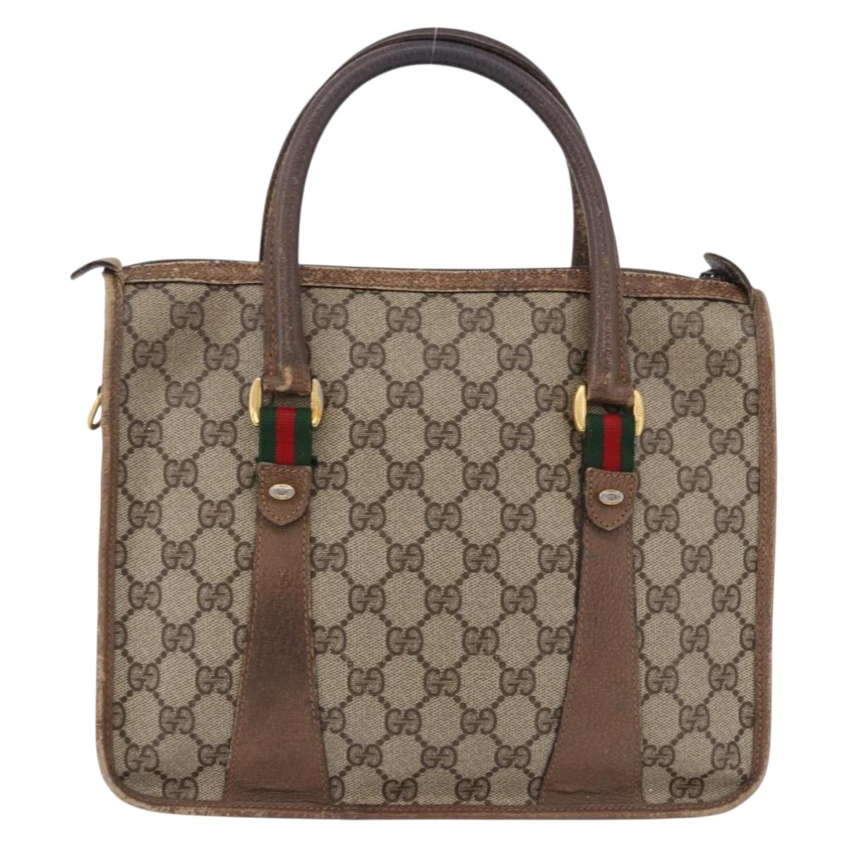 GUCCI GG Supreme Web Sherry Line Hand Bag PVC Beige Gold 41 02 039 Auth BA14425