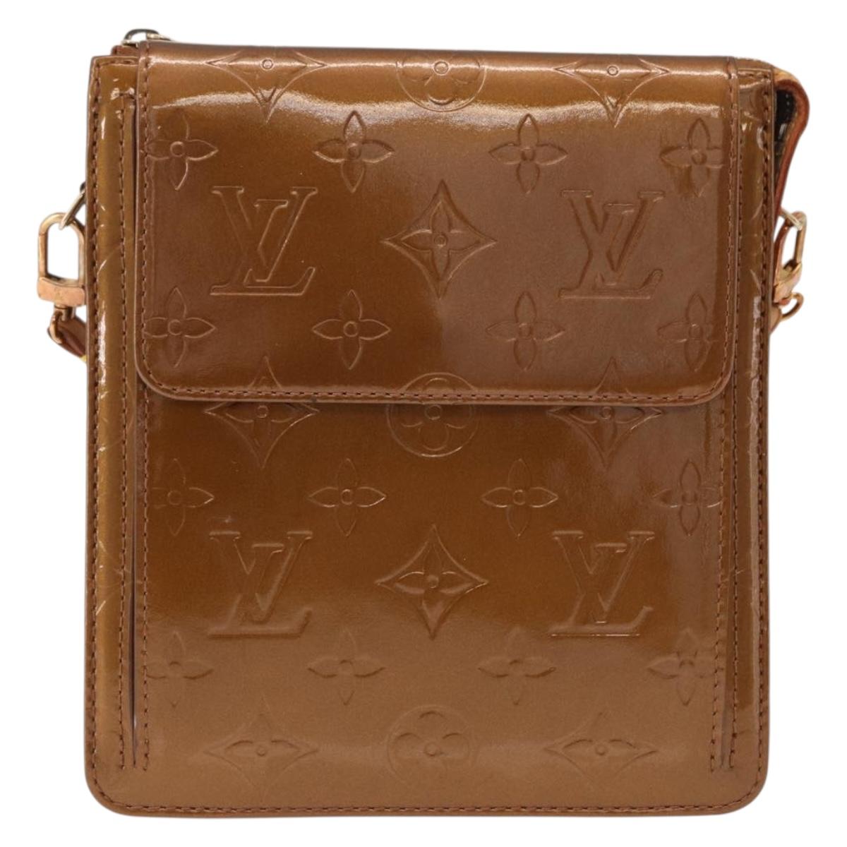 LOUIS VUITTON Monogram Vernis Motto Accessory Pouch Bronze M91138 Auth BA14426