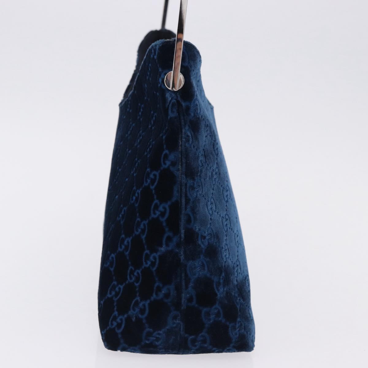 GUCCI GG Supreme Shoulder Bag Suede Blue Silver Auth BA14427A