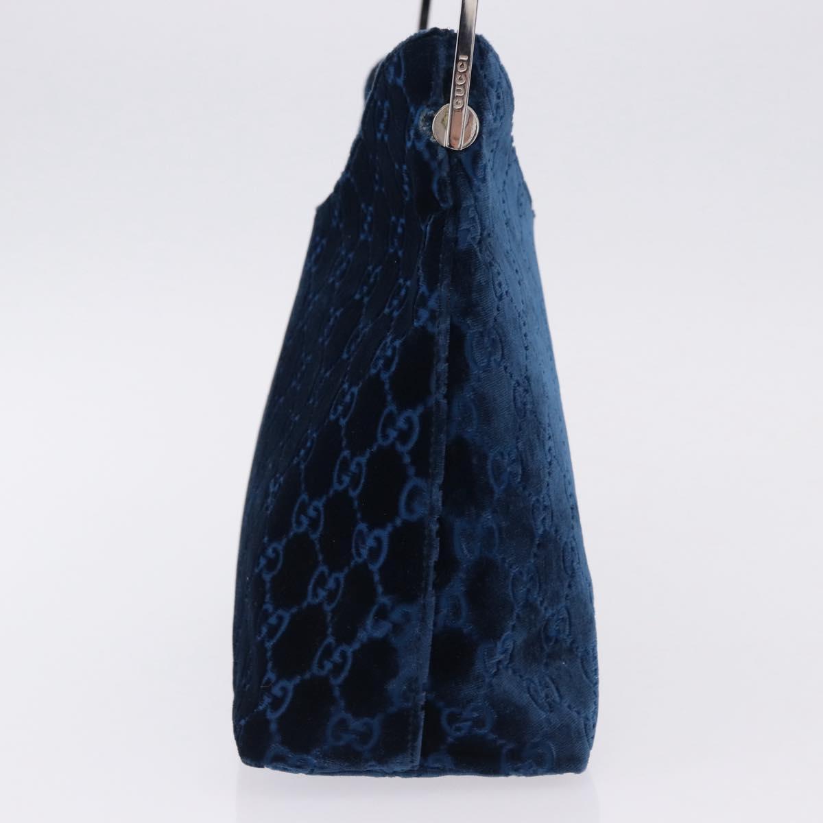 GUCCI GG Supreme Shoulder Bag Suede Blue Silver Auth BA14427A