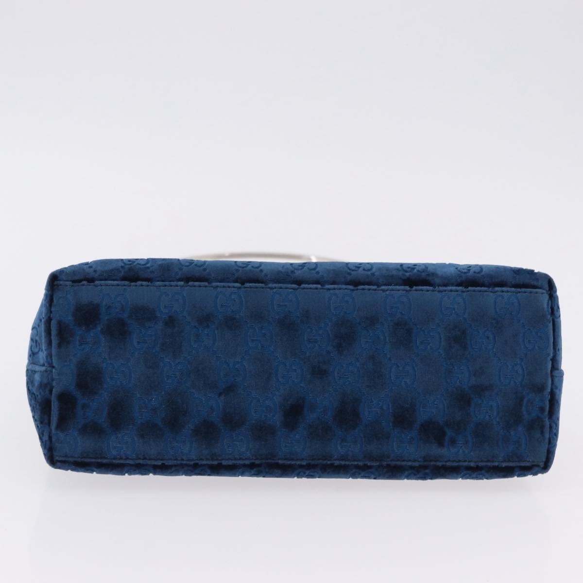 GUCCI GG Supreme Shoulder Bag Suede Blue Silver Auth BA14427A