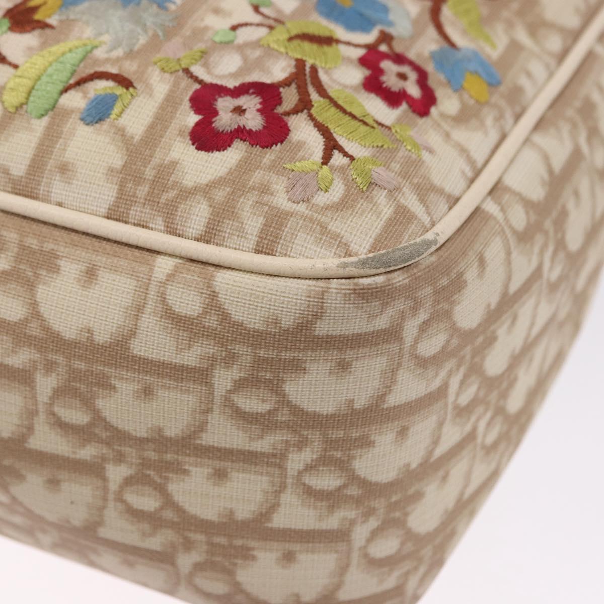Christian Dior Trotter Canvas Shoulder Bag PVC Beige Silver Auth BA14428