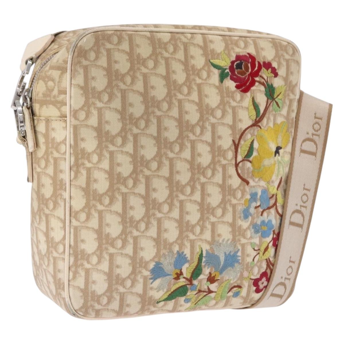 Christian Dior Trotter Canvas Shoulder Bag PVC Beige Silver Auth BA14428