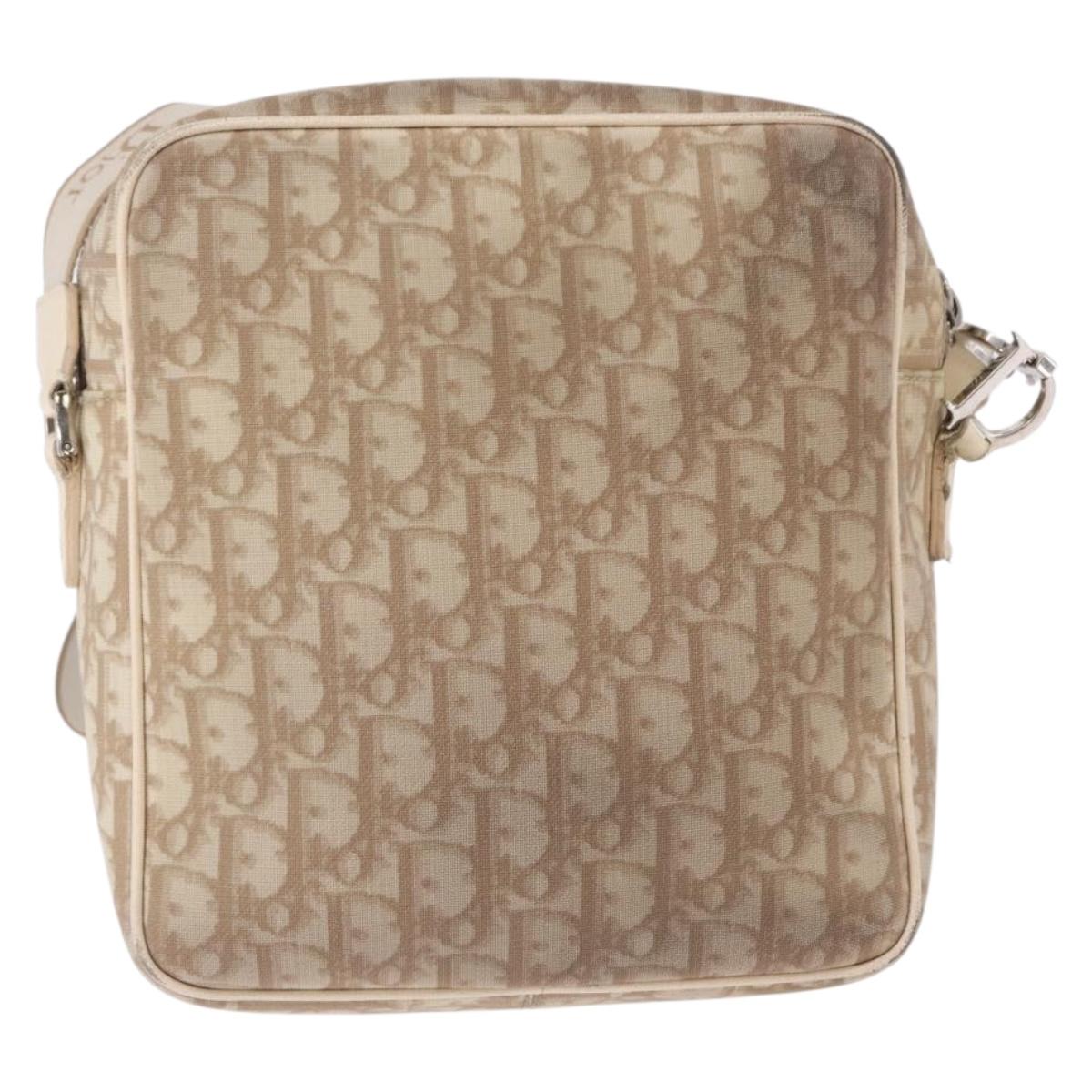 Christian Dior Trotter Canvas Shoulder Bag PVC Beige Silver Auth BA14428