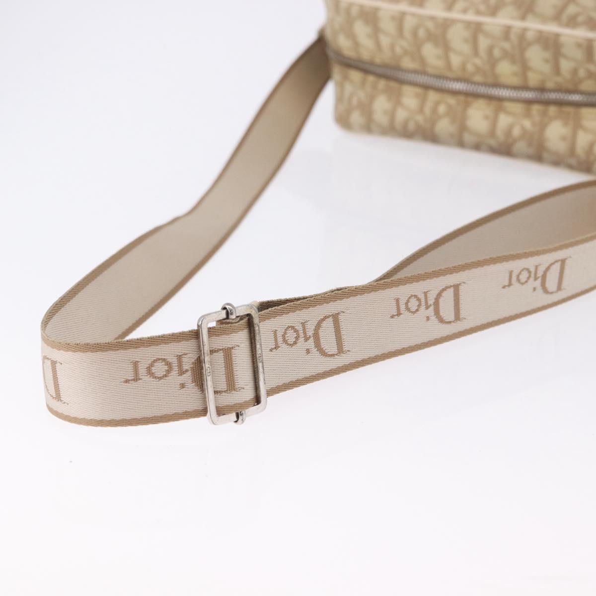 Christian Dior Trotter Canvas Shoulder Bag PVC Beige Silver Auth BA14428