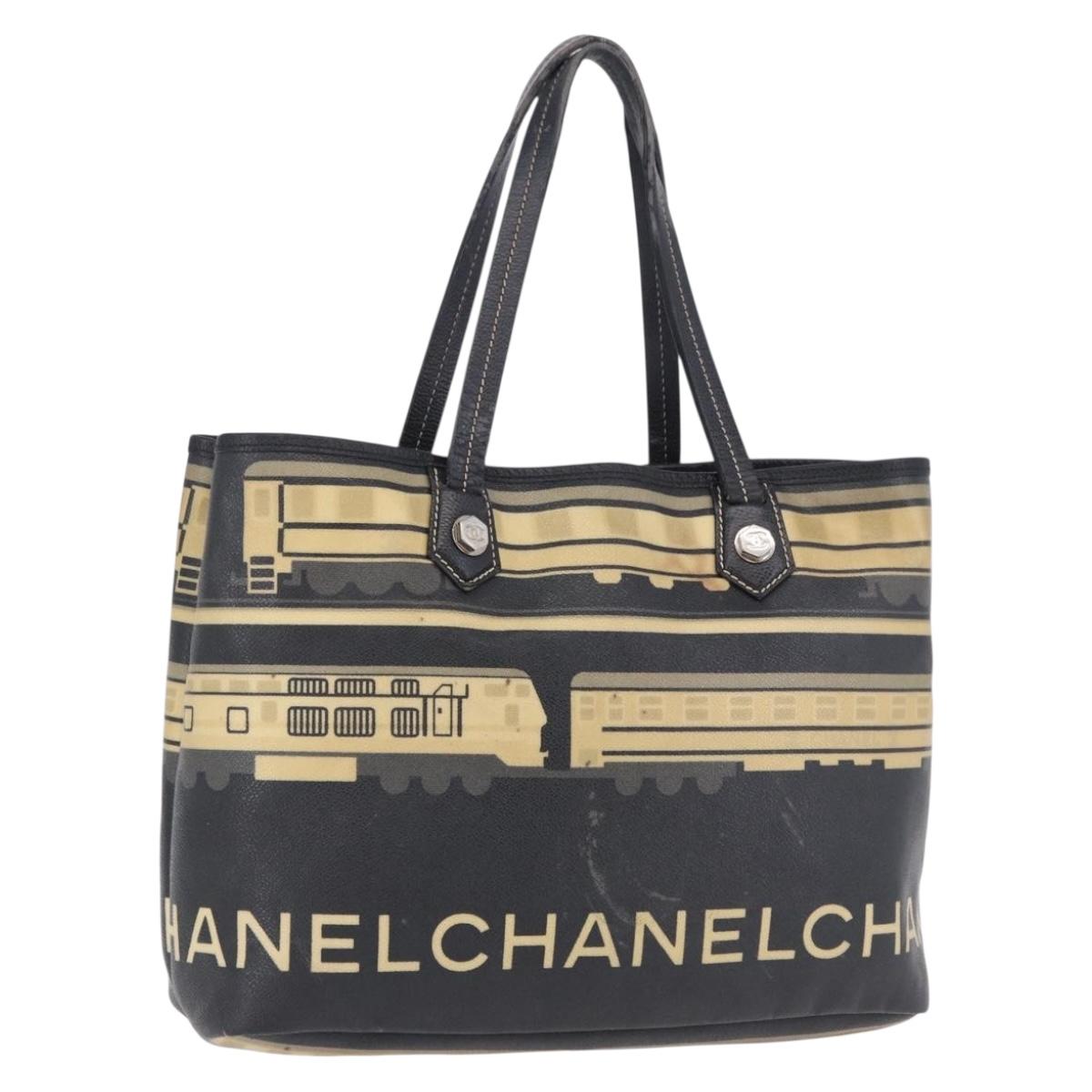 CHANEL Central Station Tote Bag PVC Canvas Black Silver CC Auth BA14429