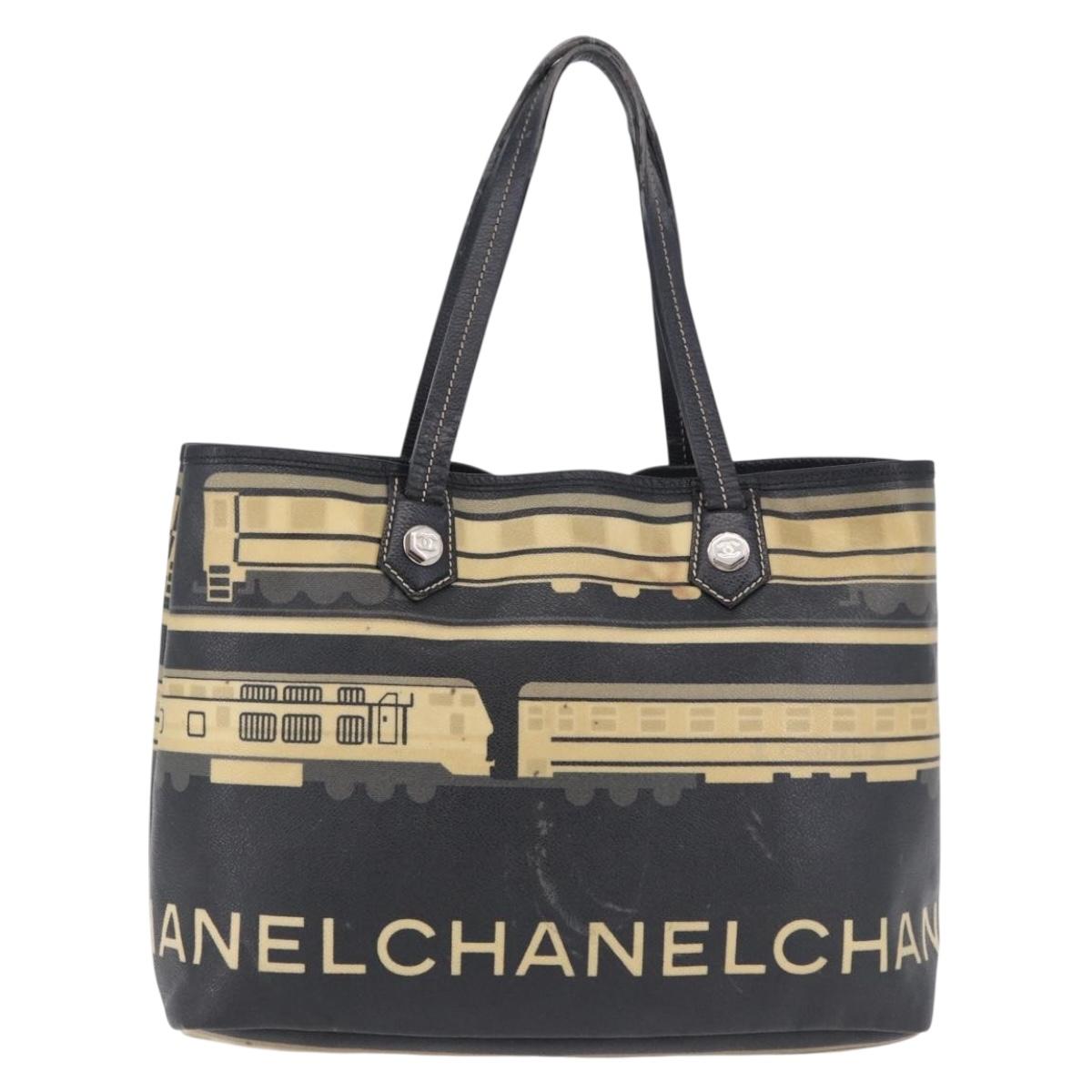 CHANEL Central Station Tote Bag PVC Canvas Black Silver CC Auth BA14429