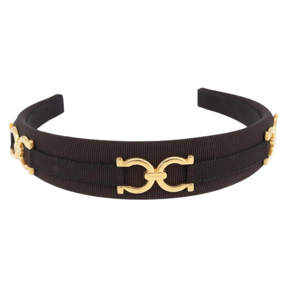 Salvatore Ferragamo Katyusha Hair Clip Canvas Brown Auth BA14430A