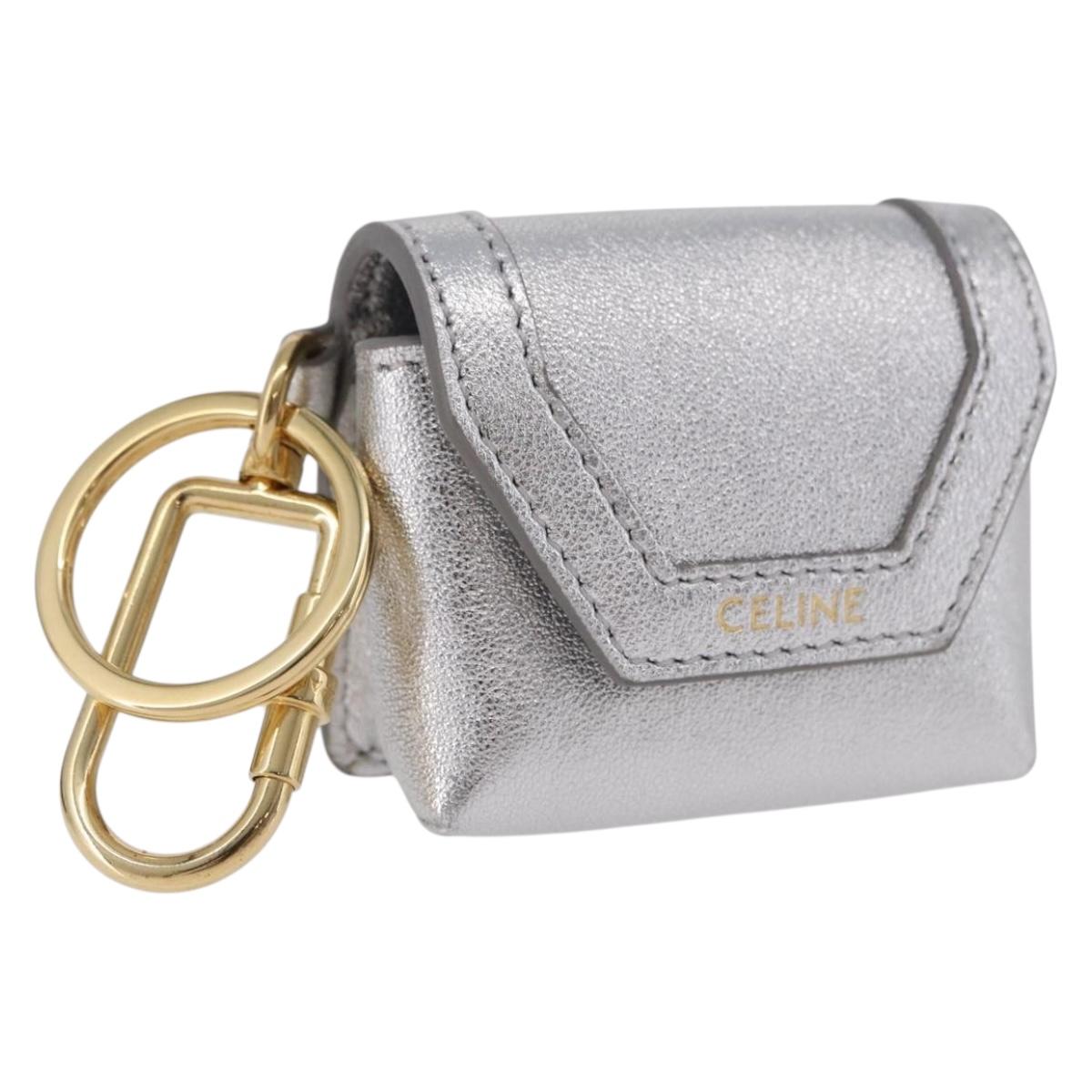 CELINE Case for AirPods Pro Earphone Case Leather Silver Gold Auth BA14434M