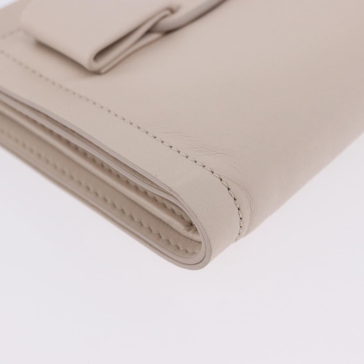 Salvatore Ferragamo Gancini Bifold Wallet Leather Ivory Silver Auth BA14437M