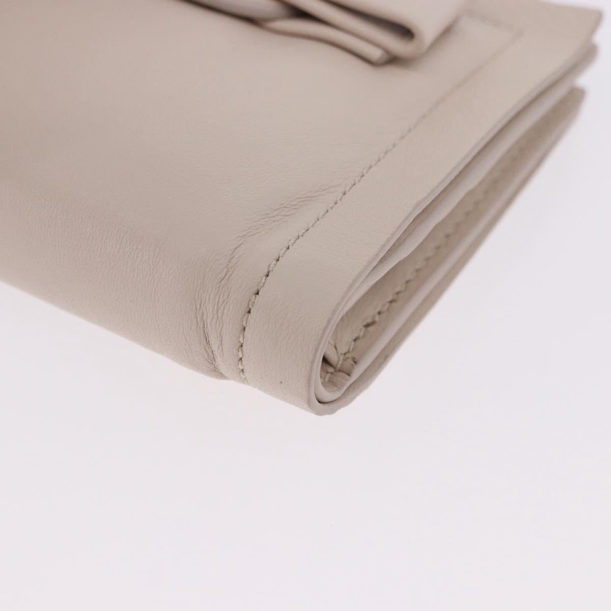 Salvatore Ferragamo Gancini Bifold Wallet Leather Ivory Silver Auth BA14437M