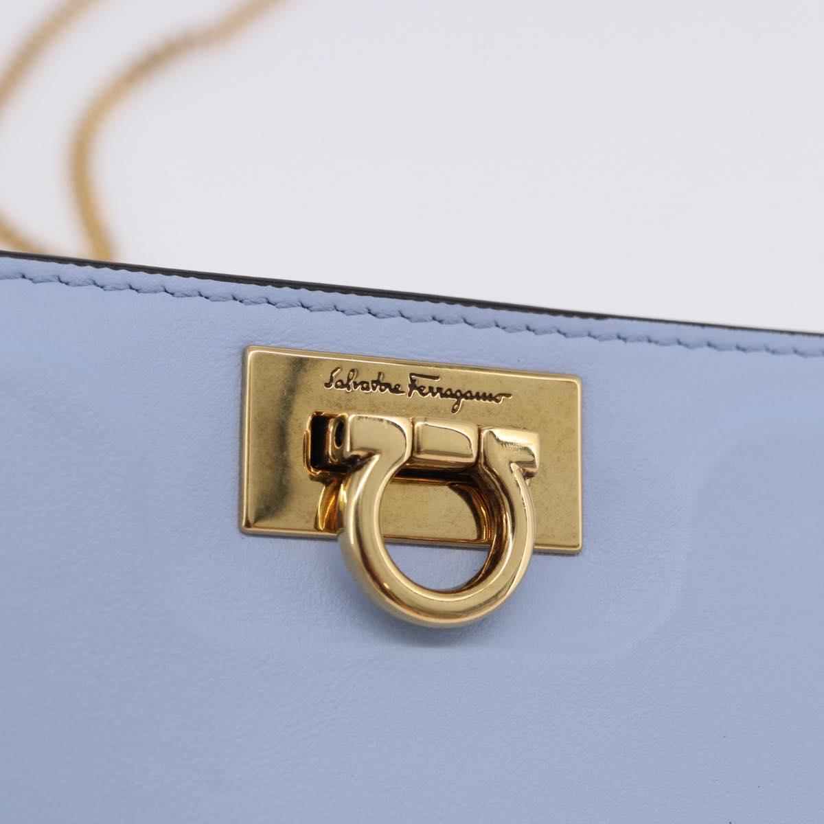 Salvatore Ferragamo Gancini Chain Shoulder Wallet Leather Blue Auth BA14439M