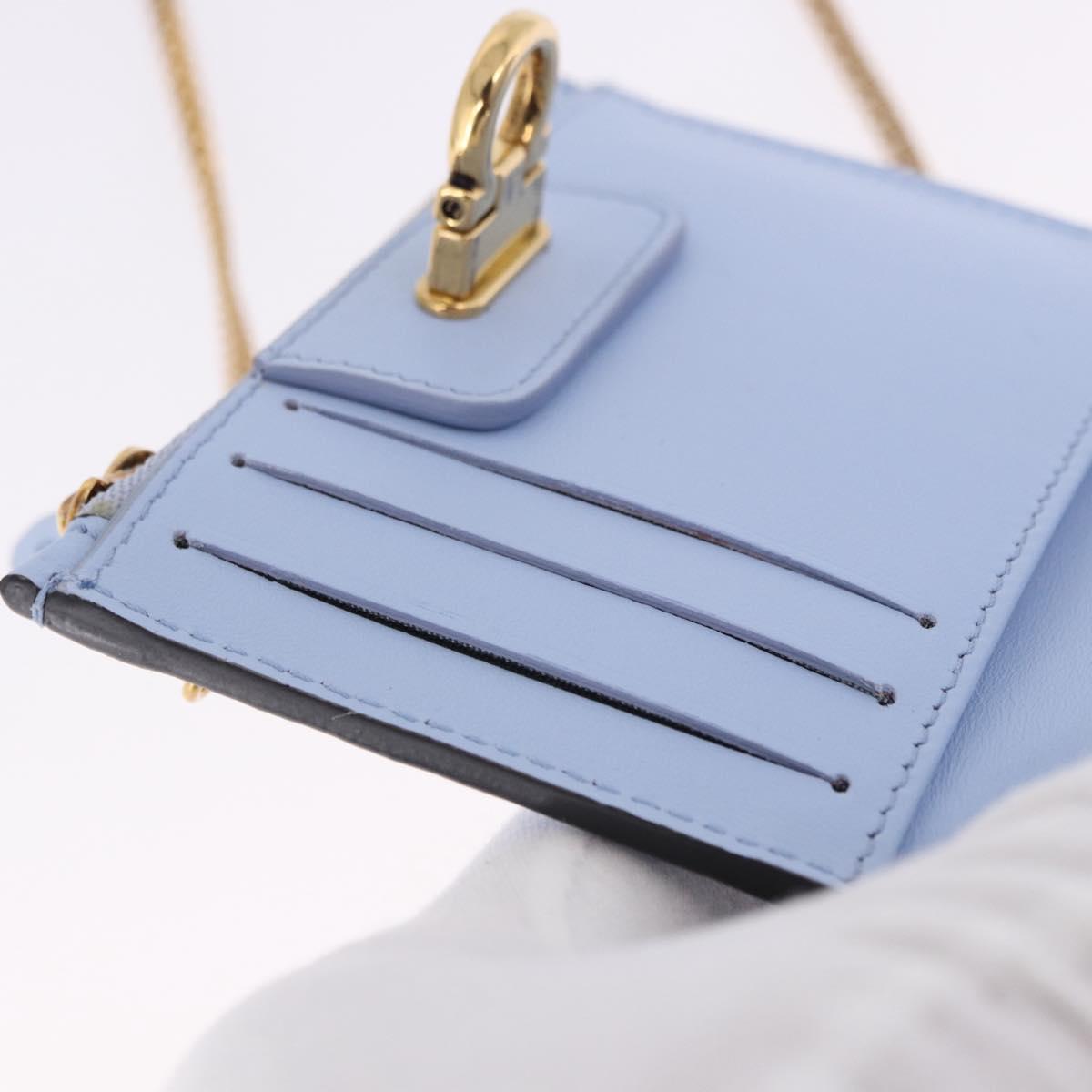 Salvatore Ferragamo Gancini Chain Shoulder Wallet Leather Blue Auth BA14439M