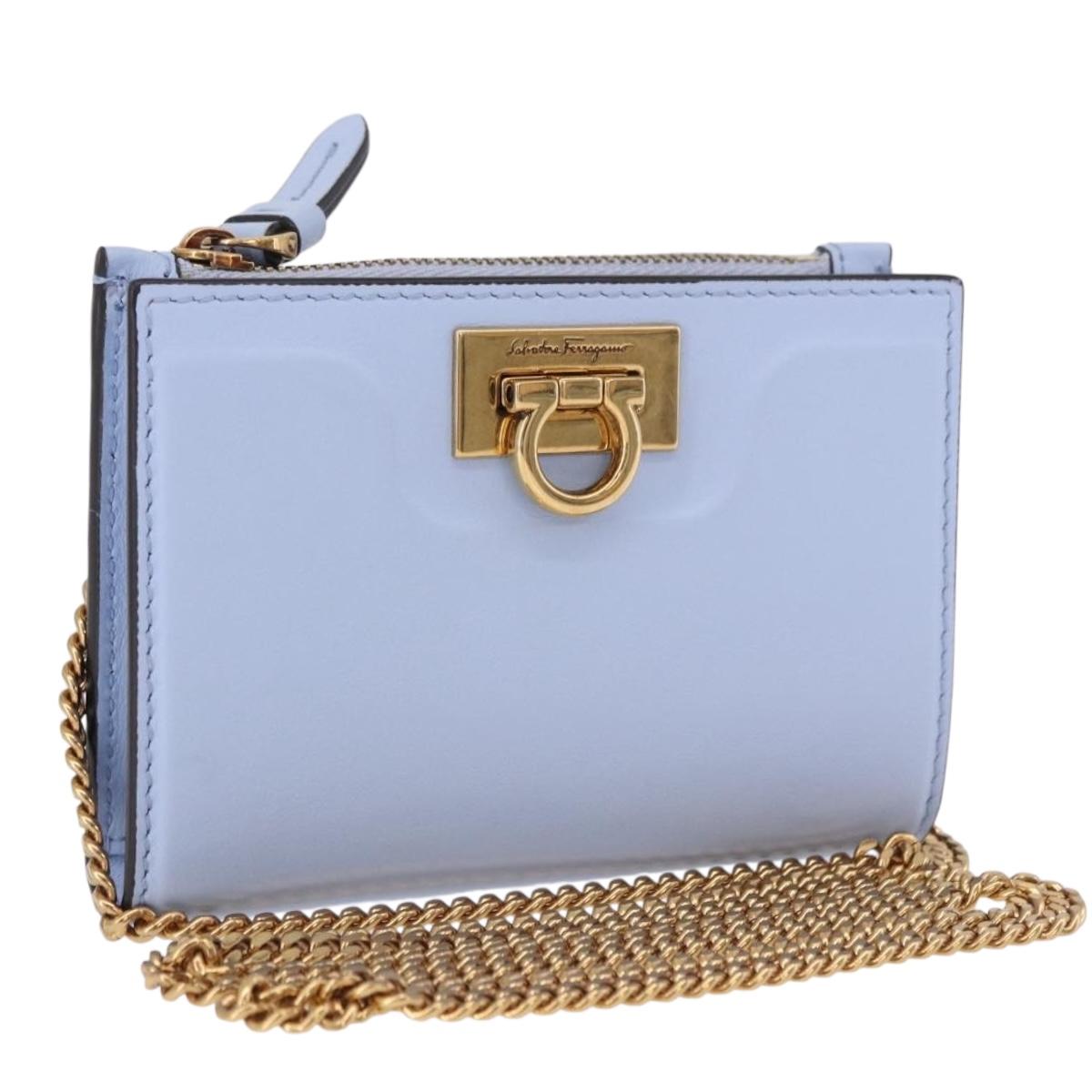Salvatore Ferragamo Gancini Chain Shoulder Wallet Leather Blue Auth BA14439M